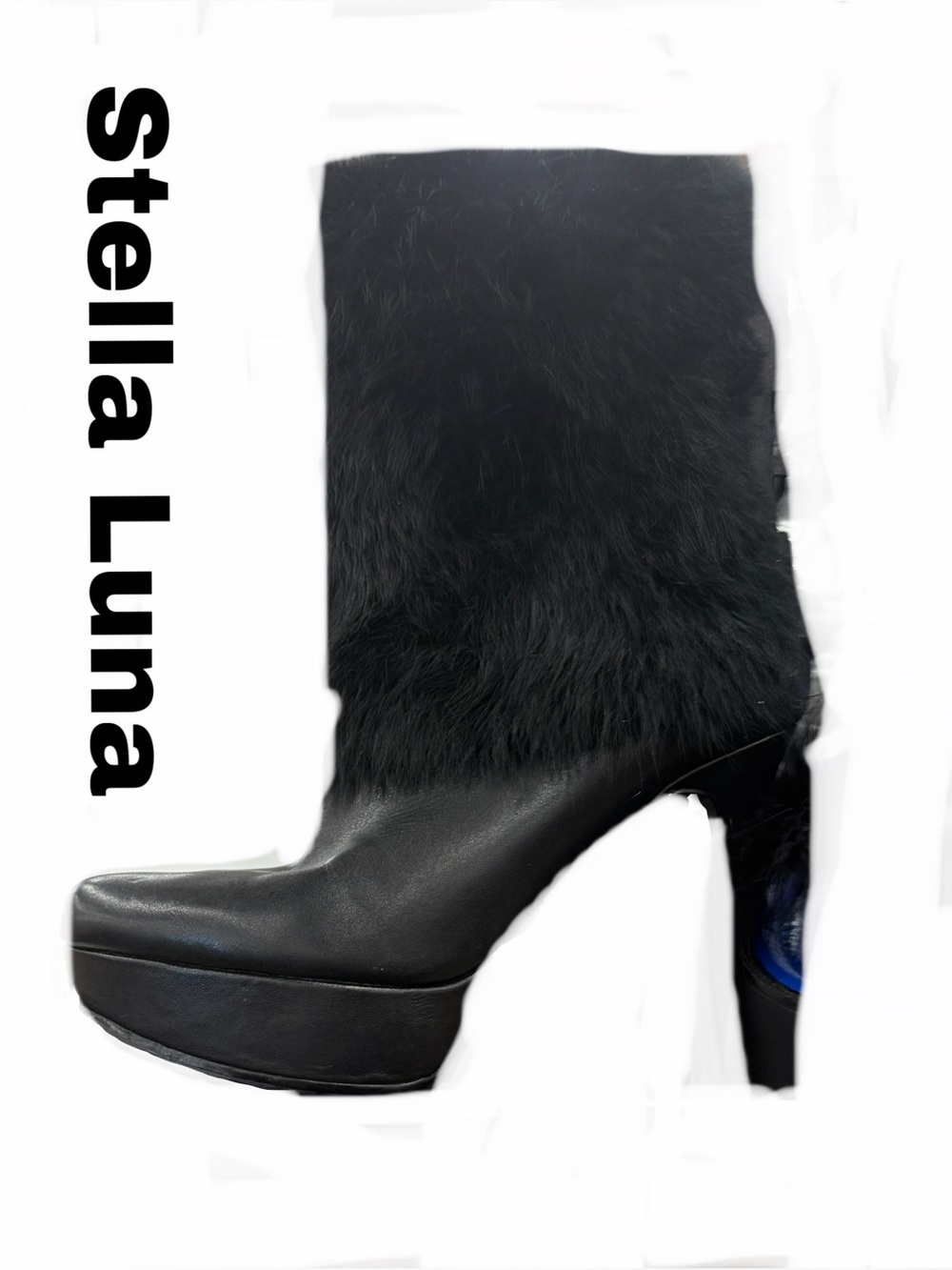 Black Fur Leather Platform Ankle Boots